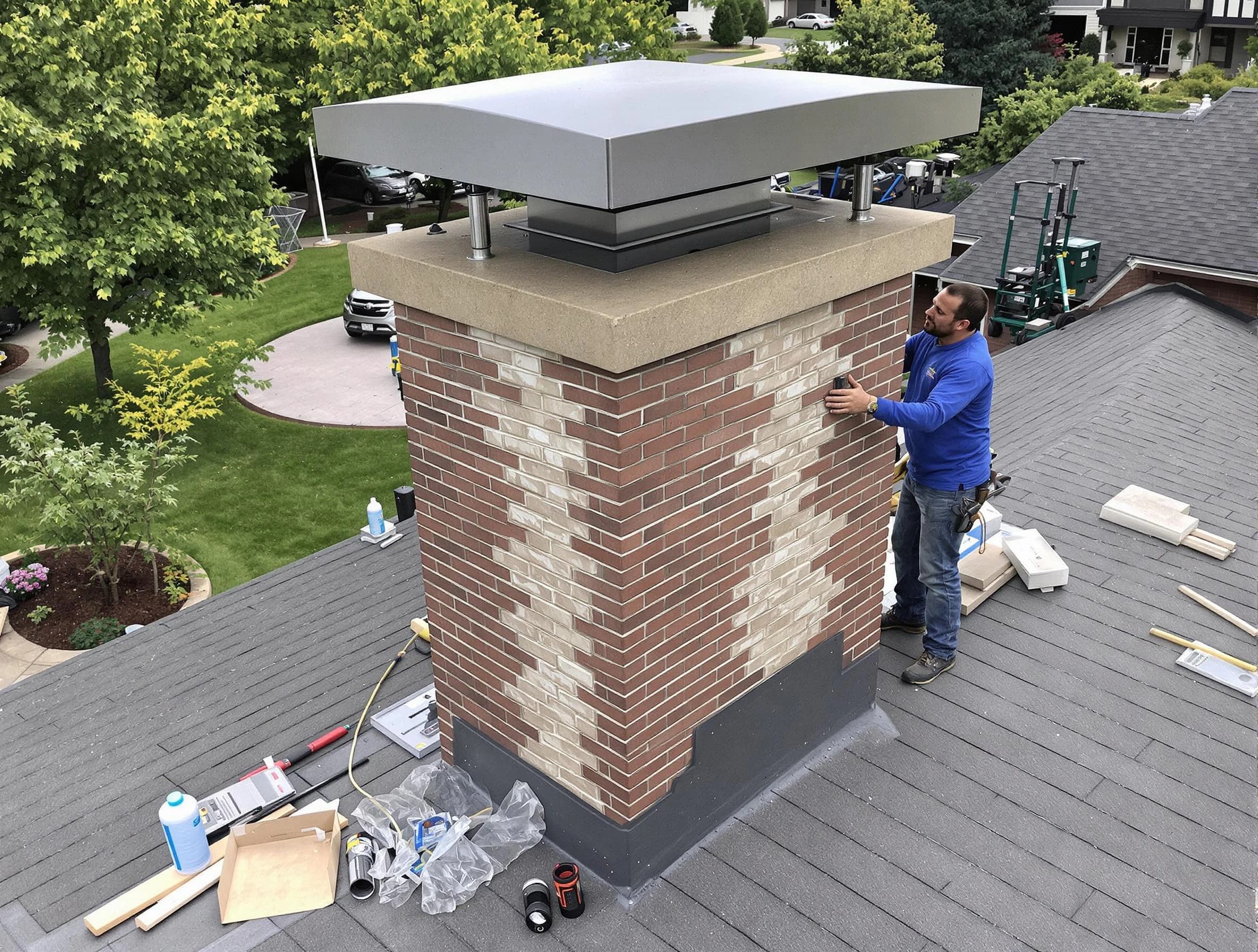 El Mirage Chimney Sweep team working on a custom chimney remodel in El Mirage, AZ