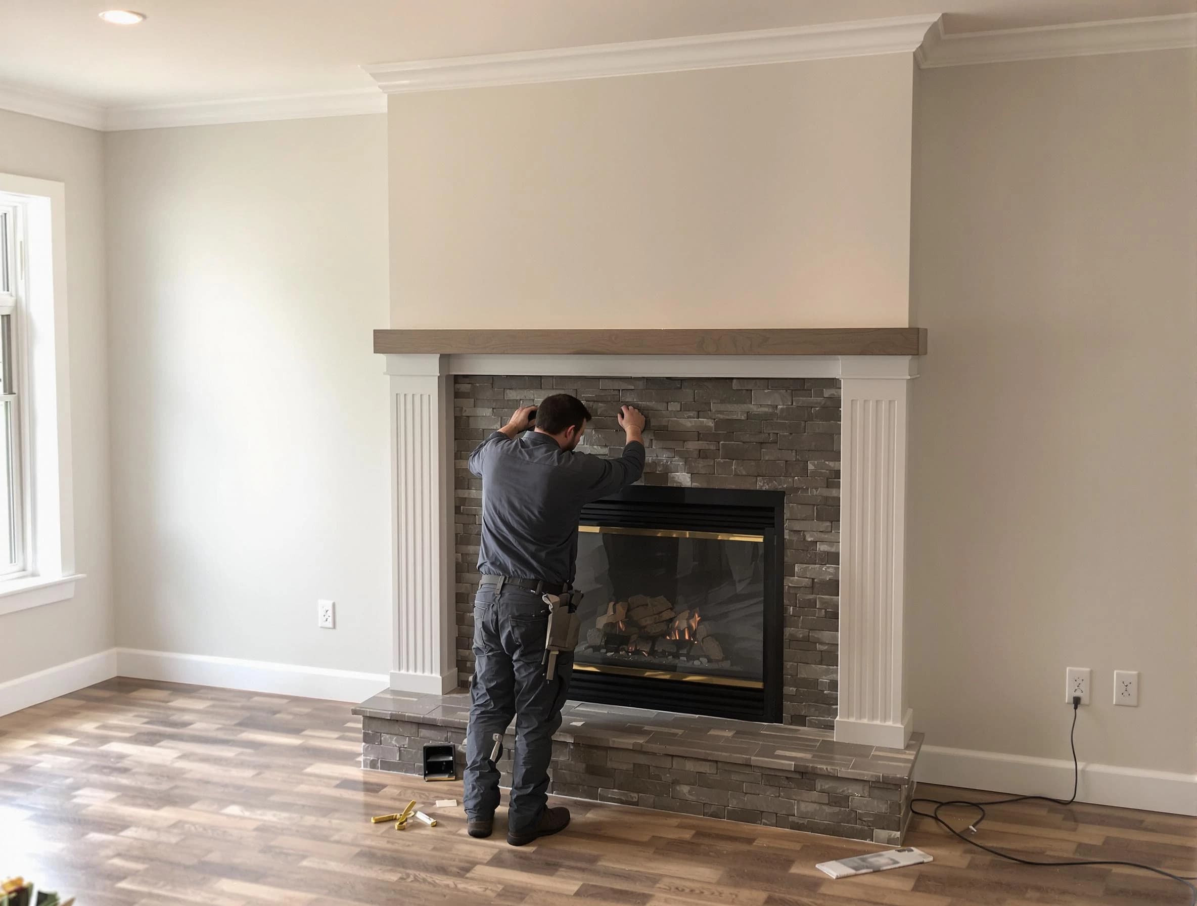 El Mirage Chimney Sweep finishing a custom fireplace install in El Mirage, AZ