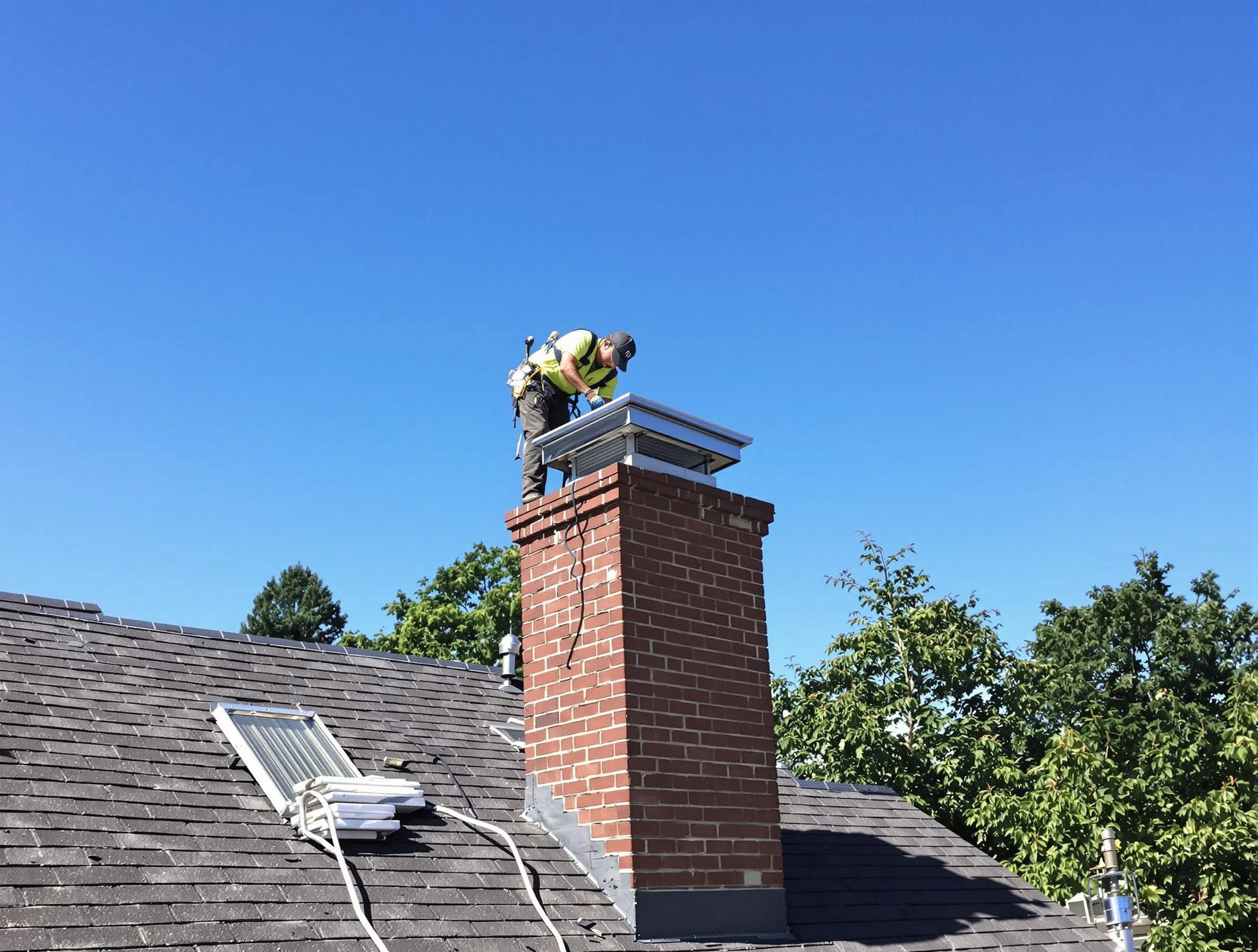 El Mirage Chimney Sweep technician measuring a chimney cap in El Mirage, AZ